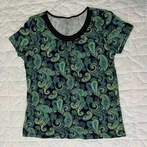 St. John's Bay Green Paisley Short Sleeve Tee